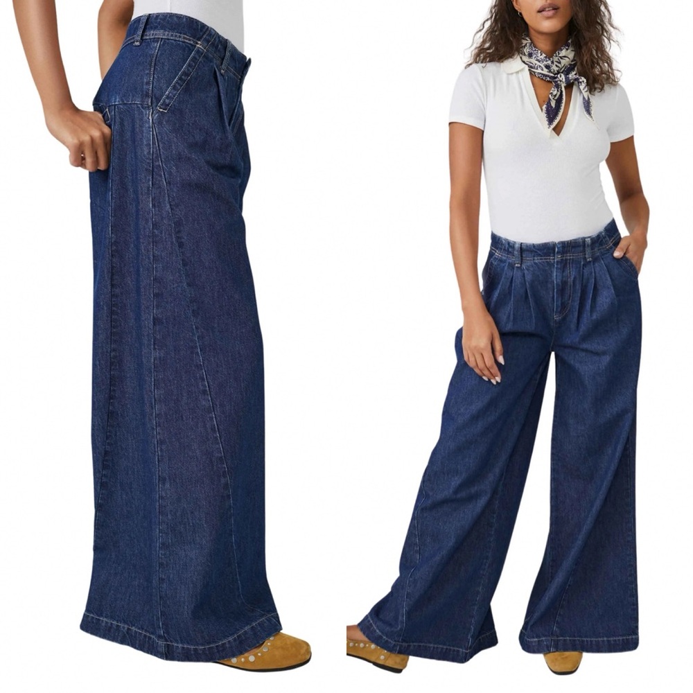 Free People We The Free Equinox Denim Trousers in Ritual Blue - Picture 4 of 13